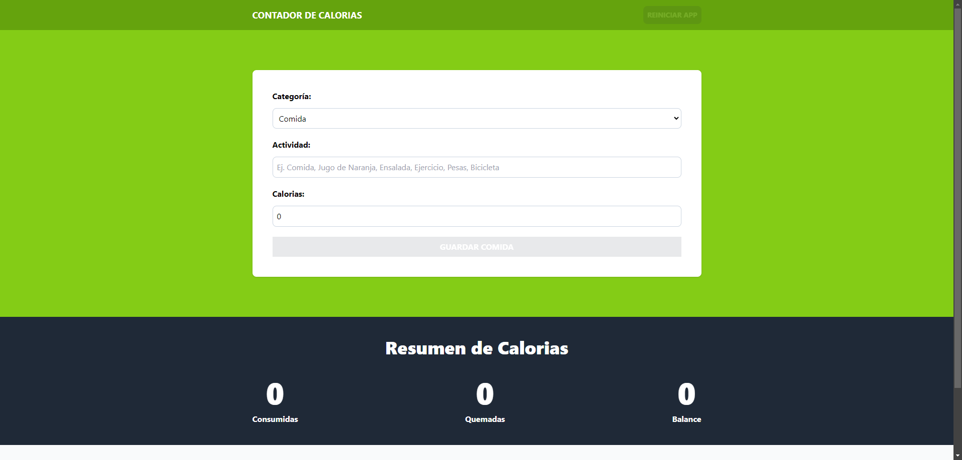 Preview Proyecto: Contador de Calorias